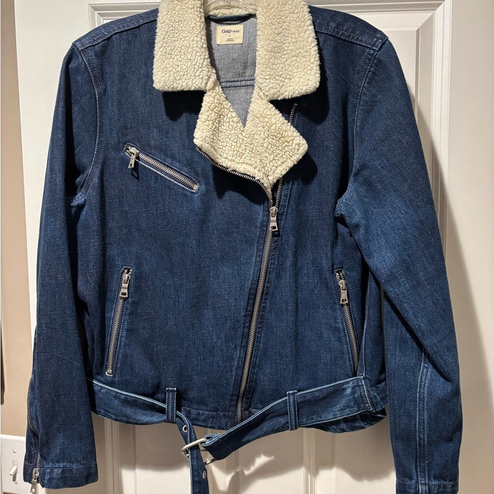 Gap 1969 Side Zip/moto Denim Jacket with Faux Sherpa Collar